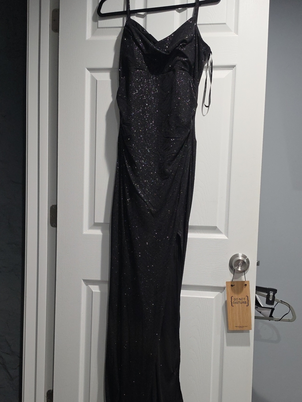 Windsor Black Glitter Cowl Neck Maxi Slip Dress